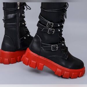 Brand New (never been worn) combat boots with red soles